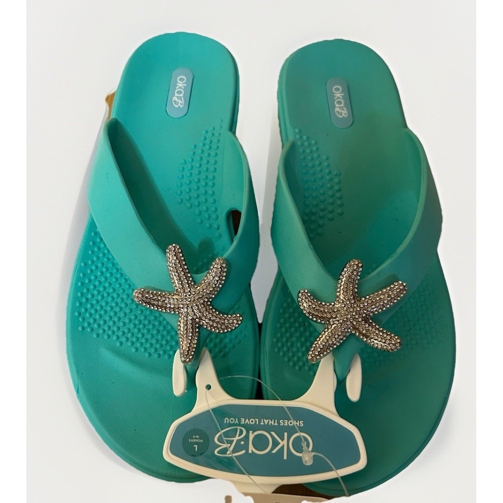 Oka- B Livie Sea Glass Crystal Starfish Flip Flop Sandals Womens Large NEW!